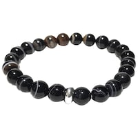 Picture of Remedywala Banded Agate Bracelet with Ring Charm, Black, 8mm