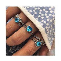 Picture of Edary Fashion Crystal Flower Joint Knuckle Silver Rings Set - 5Pcs