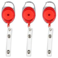Abha Print Oval Retractable Yo-Yo Clip ID Card Holder, Red, Pack of 3