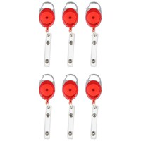 Abha Print Oval Retractable Yo-Yo Clip ID Card Holder, Red, Pack of 6