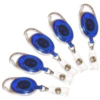 Abha Print Retractable ID Card Holder with Oval Shaped Clip, Blue, 5Pcs