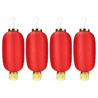 Diktmark Traditional Silk Waterproof Lanterns, 14x8 Inch, Red, Pack of 4