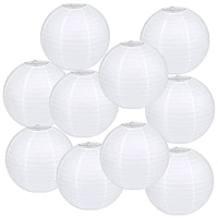 Picture of Hyba Chinese Round Waterproof Silk Cloth Lanterns, 25 cm, White, Pack of 10
