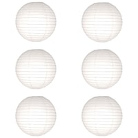 Lamps of India Round Paper Party Decor Lanterns, 16 Inch, White, Pack of 6