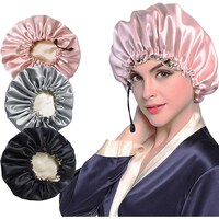 Picture of Chanwei Double Layer Reversible Adjustable Satin Cap, Pink/Grey/Black - 3Pcs