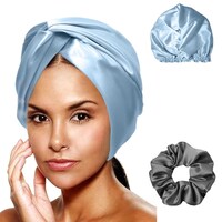 Picture of Cozysilk Double-Lined Pure Mulberry Silk Bunnet &  Scrunchy, Grey & Blue - 2Pcs
