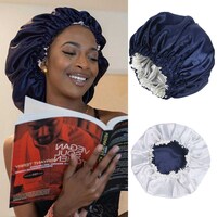Picture of Kirin Pan Light Your Beauty Adjustable Satin Bonnet for Curly Hair, Blue/White