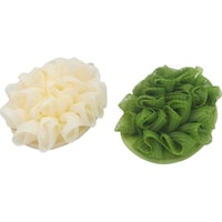Ttybg Exfoliating Bath Shower Spa Body Flower Pouf, Green & Crème - Pack of 2
