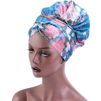 Picture of Aoofba 2 Layer Polyester Satin Bonnet Scarf, Floral Blue