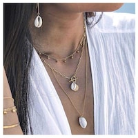 Picture of Woeoe Bohe Seashells Layered Gold Coin Pendants Beach Beads Necklace
