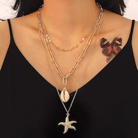 Picture of Urieo Boho Multilayer Gold Shell Sequin & Starfish Pendant Necklace