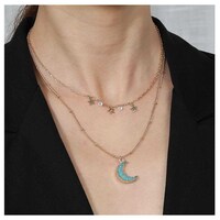 Picture of Woeoe Boho Multilayered Moon & Gold Beach Stars Pendant Crystals Necklace