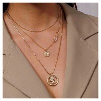 Picture of Woeoe Boho Multilayered Virgin Mary Coin Gold Beach Pearls Pendant Necklace