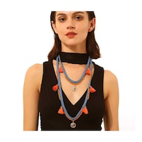 Picture of Campsis Handmade Boho Layered Necklace with Tassel Pendant, Blue