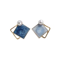 Asphire Baroque Pearl Square Sterling Silver Stud Earrings , Blue