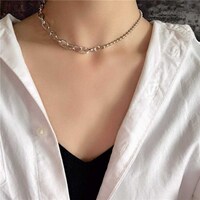 Picture of Xerling Eboys Egirls Silver Stitching Link and Beads Chain Necklace Choker