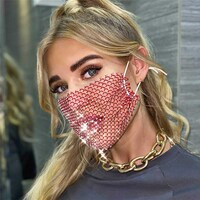 Picture of Urieo Sparkly Rhinestones Face Masks Red Crystal Mesh Mask for Women