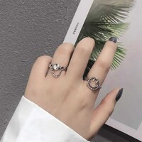 Picture of Aimimier Gothic S925 Knuckle Smiley Rings Set, Silver - Pack of 2