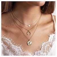 Picture of Woeoe Bohe Layered Moon, Lover & Map Pendant Necklaces Jewelry