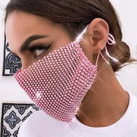 Sttiafay Shiny Rhinestone Mask Trend Mesh Breathable Face Mask for Women