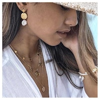Picture of Woeoe Bohe Coins Layered Necklace Chain Gold Sequins Pendants Necklaces
