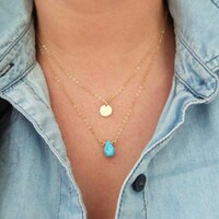 Vinzar Boho Layered Turquoise Chain Gold Coin Pendant Necklaces