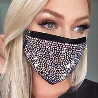 Picture of Woeoe Sparkly Rhinestone Black Crystal Face Mask