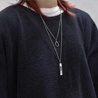 Picture of Xerling Long Black Oval Layered Chain Coin Engraved Paperclip Pendant Necklace
