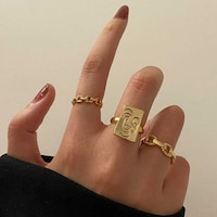 Asphire Gothic Cuban Link Chain Knuckle Rings Set, Gold - Pack of 3 Pcs