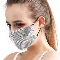 Woeoe Sparkly Sequins Mesh Silver Breathable Metallic Face Mask