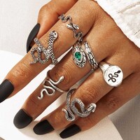 Picture of Asphire Bohemian Snake Wrap Ring Set for Women, Silver - Pack of 6 Pcs