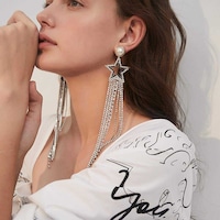 Picture of Xerling Pearl Stud Star Beaded Tassel Rhinestones Dangle Drop Earrings