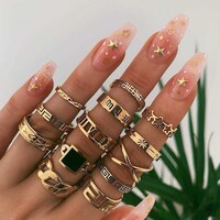 Picture of Woeoe Retro Finger Gold Star Knuckle Stacking Ring Sets - 13 Pieces