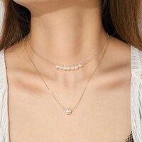 Picture of Asphire Vintage Layered Pearl Necklace with Pearl Charm Pendant, Gold