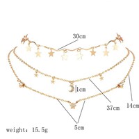 Picture of Wekicici Multi Layer Gold Stars Tassel Choker Necklace with Crystal Moon Pendant