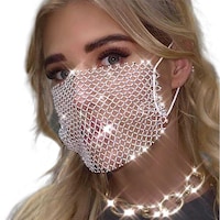 Woeoe Breathable Crystals Mesh White Sparkly Rhinestones Face Masks