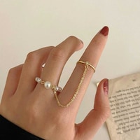 Asphire Vintage Pearl Chain Link Ring for Women - Gold