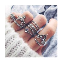 Picture of Campsis Fashion Crystal Hollow Rings Set, Silver - Pack of 10 Pcs