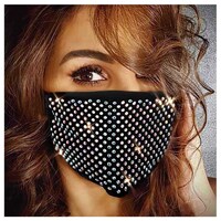 Picture of Woeoe Rhinestones Black Breathable Shining Crystals Face Mask