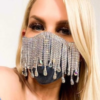 Picture of Woeoe Bling Rhinestone Face Black Crystal Tassel Mask