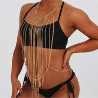 Picture of Urieo Tassel Body Chains Gold Layered Halter Chest Chains Jewelry for Women
