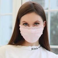 Picture of Sttiafay Pearl Lace Mouth Covers Pink Printed Lace Face Mask for Women