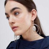 Picture of Xerling Boho Circle Earrings Crystal Gem Stone Dangle Drop Earrings