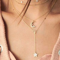 Beryuan Halloween Gold Multi Layer Moon Star Necklace for Woman