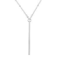 Barogirl Silver Vertical Feather Bar Pendant Necklace Long Chain for Women