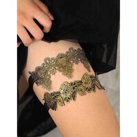 Picture of Campsis Sexy Black Gold Lace Garter Set for Bride - 2 Pieces