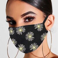 Picture of Bmirth Black Rhinestone Mouth Covering Daisy Sparkly Crystal Mask, Black