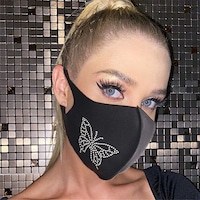 Picture of Bmirth Rhinestone Black Butterfly Party Nightclub Face Mask for Women