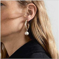 Cathercing Vintage Pearls Dangle Hoop Earrings for Women, Gold