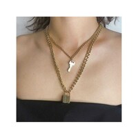 Campsis Punk Layered Necklace Gold Lock Pendant Chain Key Necklace
